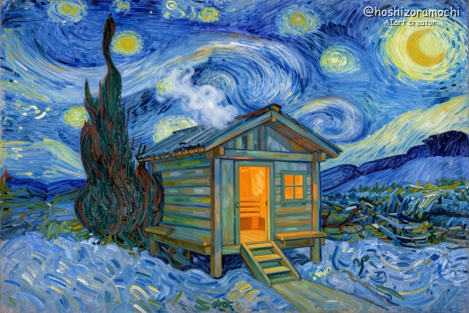 蒸気と星が渦巻く夜 ー ゴッホの見た、情熱 | の人気AIイラスト・グラビア