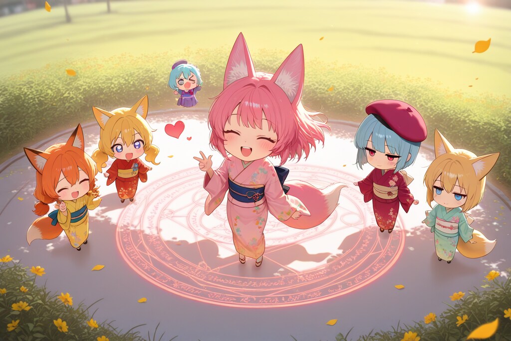 〖魔法陣の範囲を、研究するちびちゃん達〗。