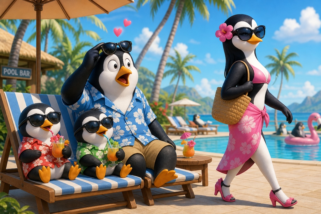 リゾート地のペンギンたち