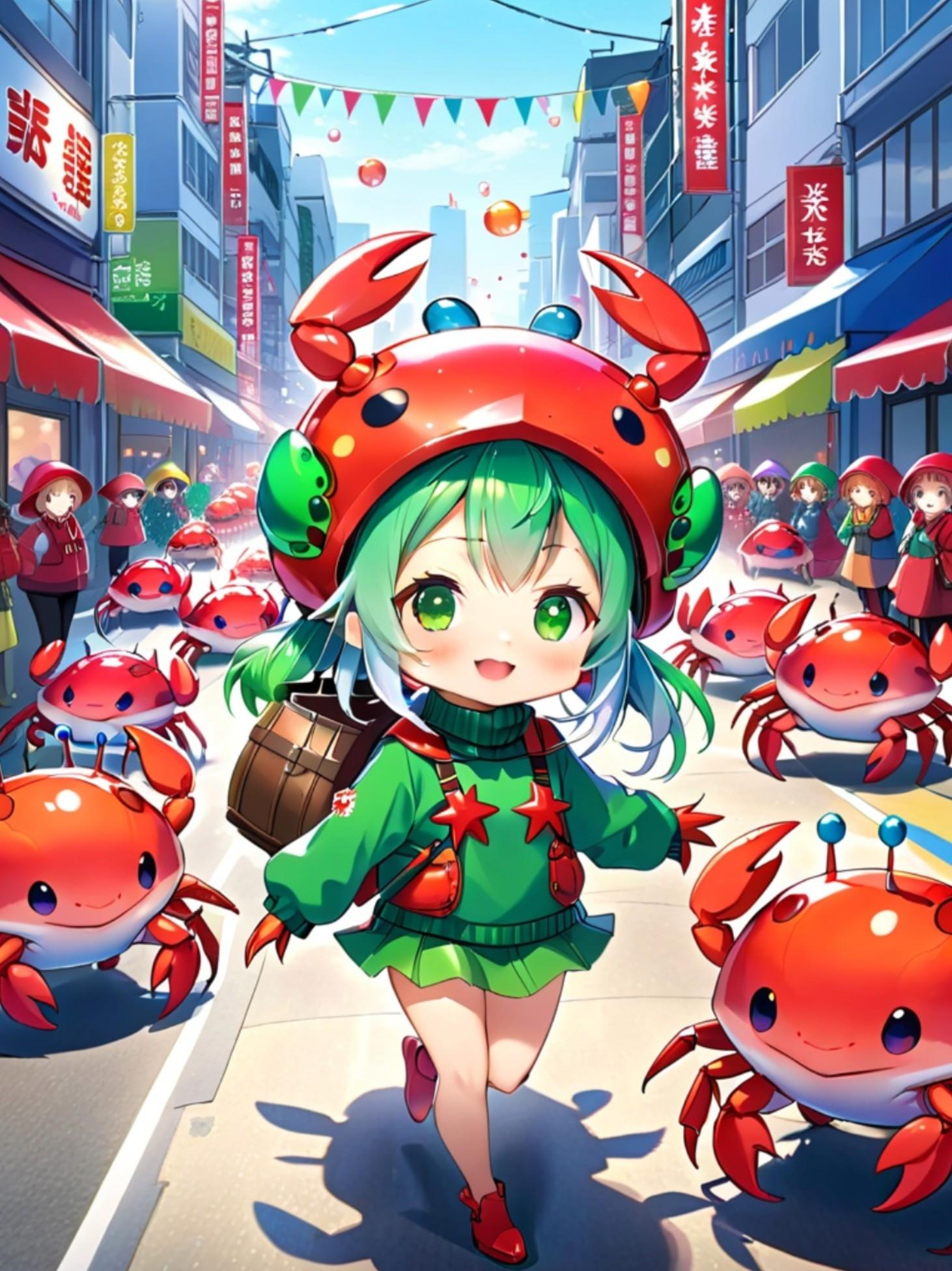 カニと緑髪ちゃん