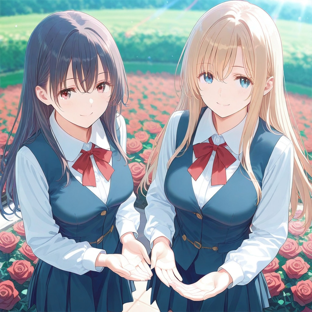 薔薇園のちちぷいちゃんとししょちゃん