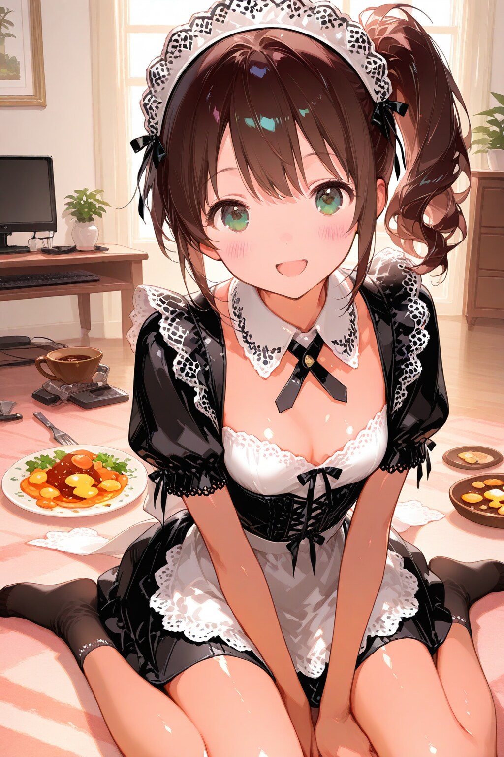 朝食の支度をするメイドさん