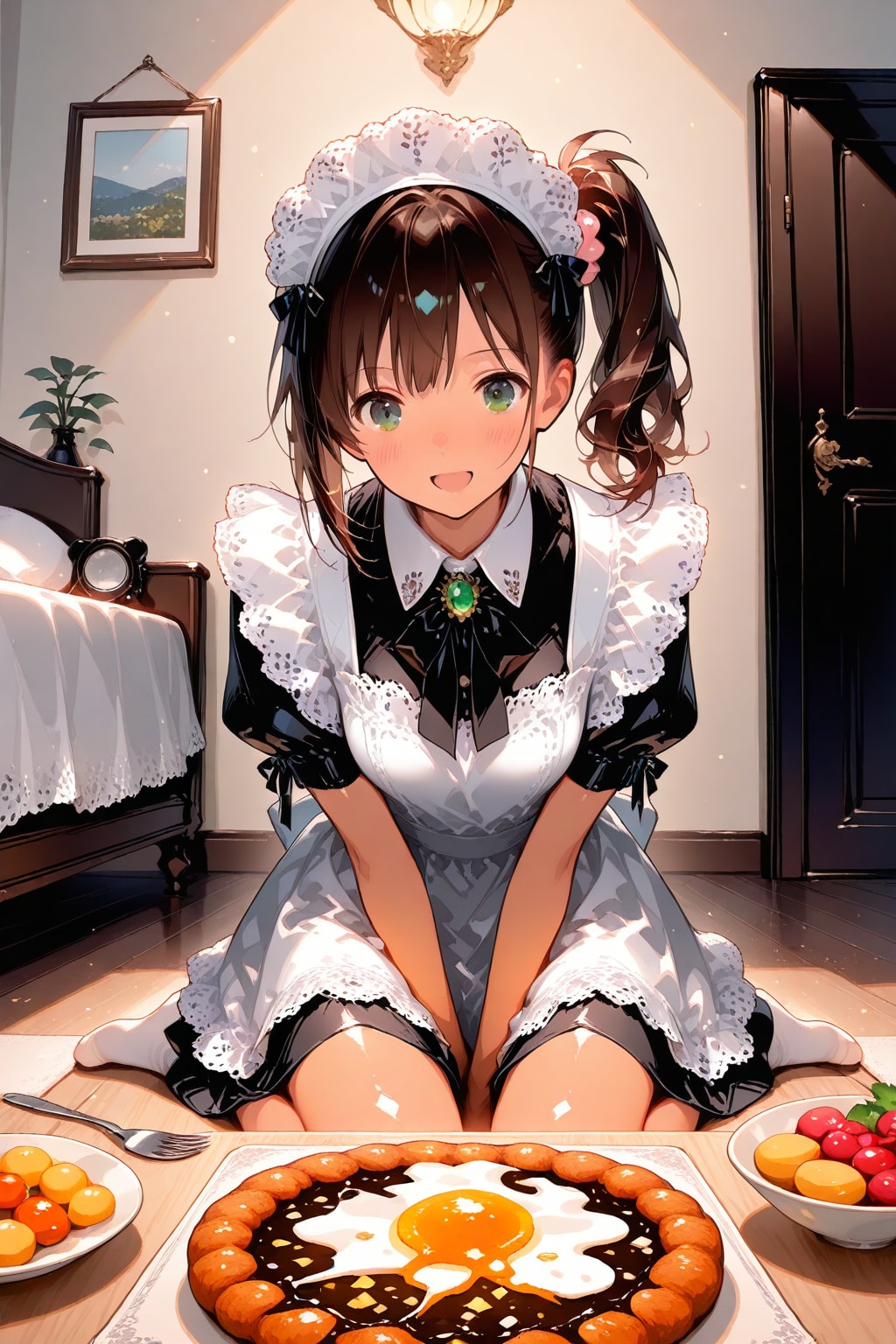 朝食の支度をするメイドさん