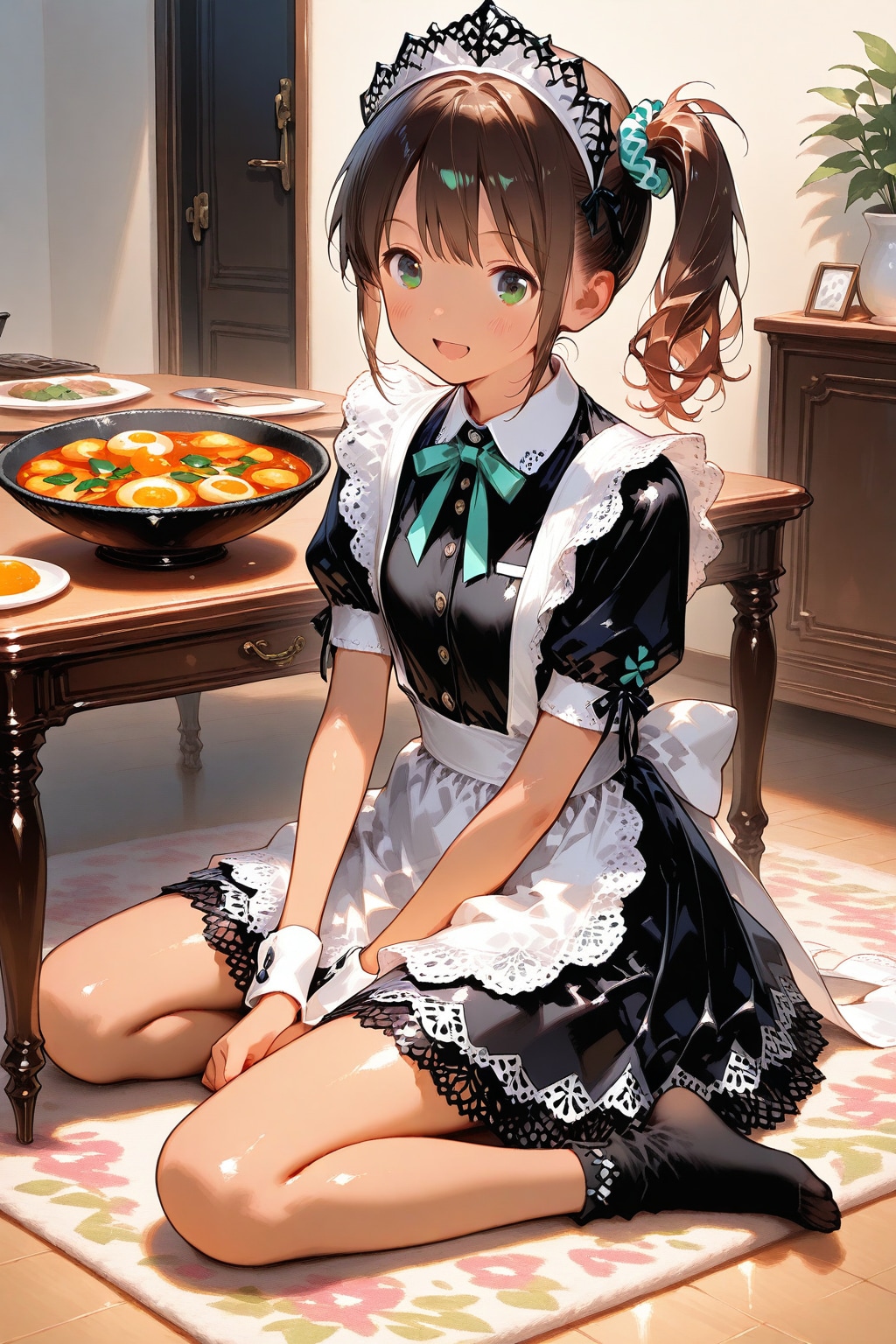 朝食の支度をするメイドさん