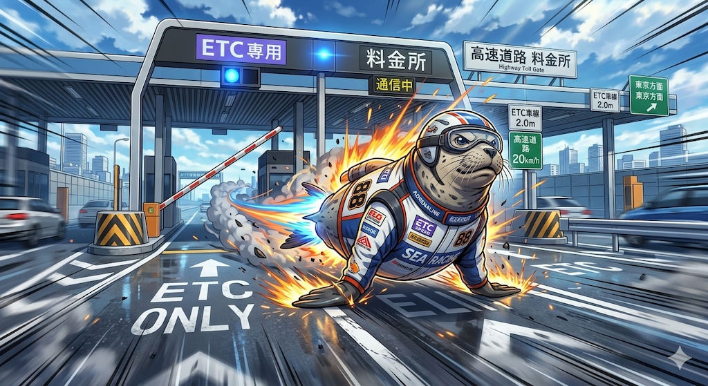 ETCレーンでロケットスタートをする疾走アザラシ