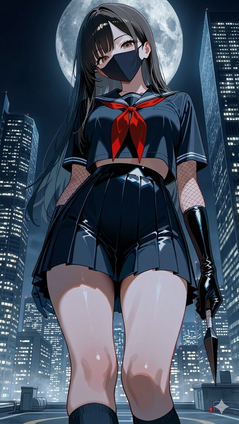 黒セーラー服でムーンなくノ一さん