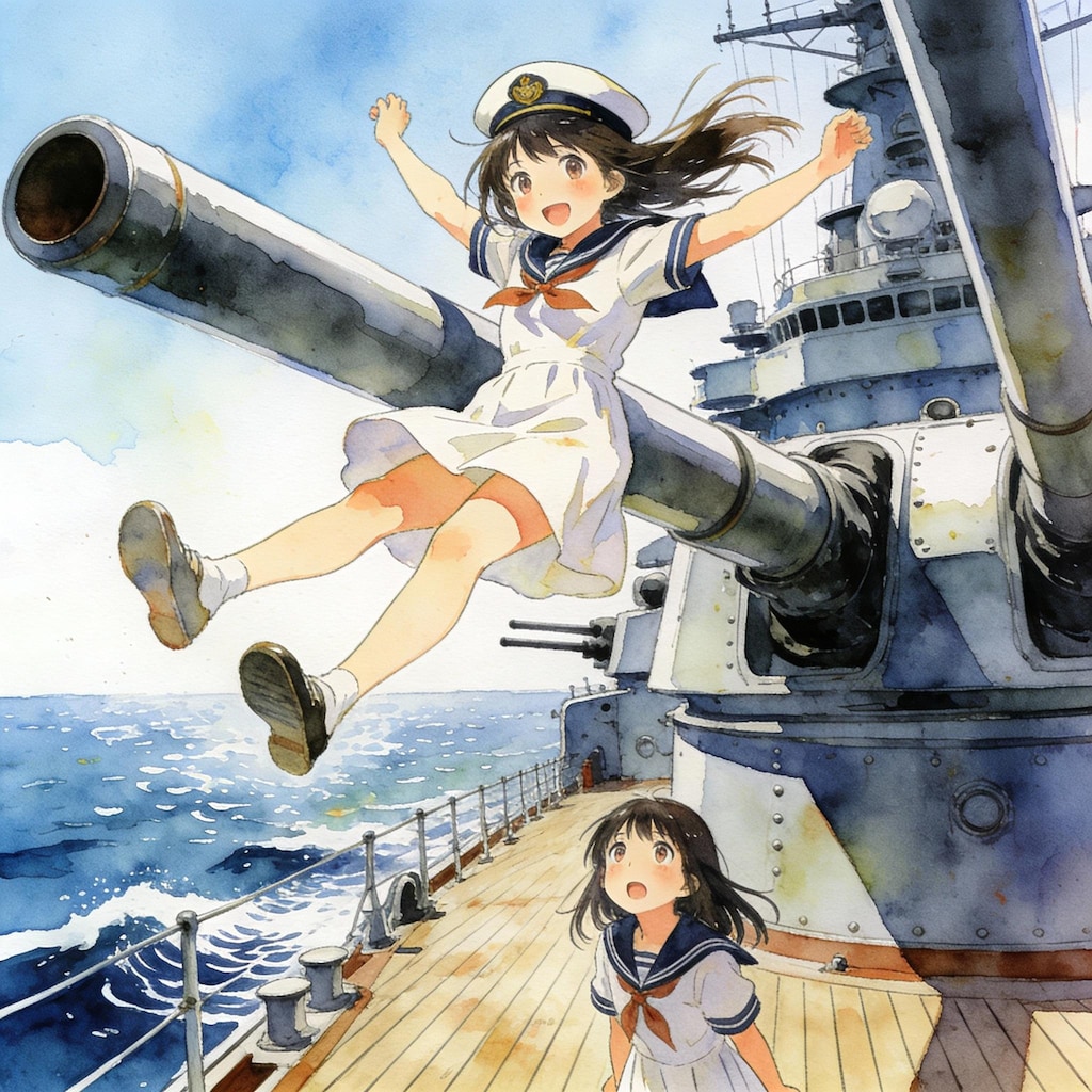 主砲の上の少女