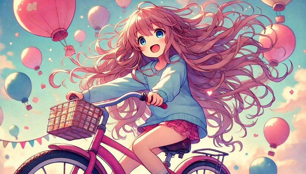 自転車に乗る女の子とスタイル変更