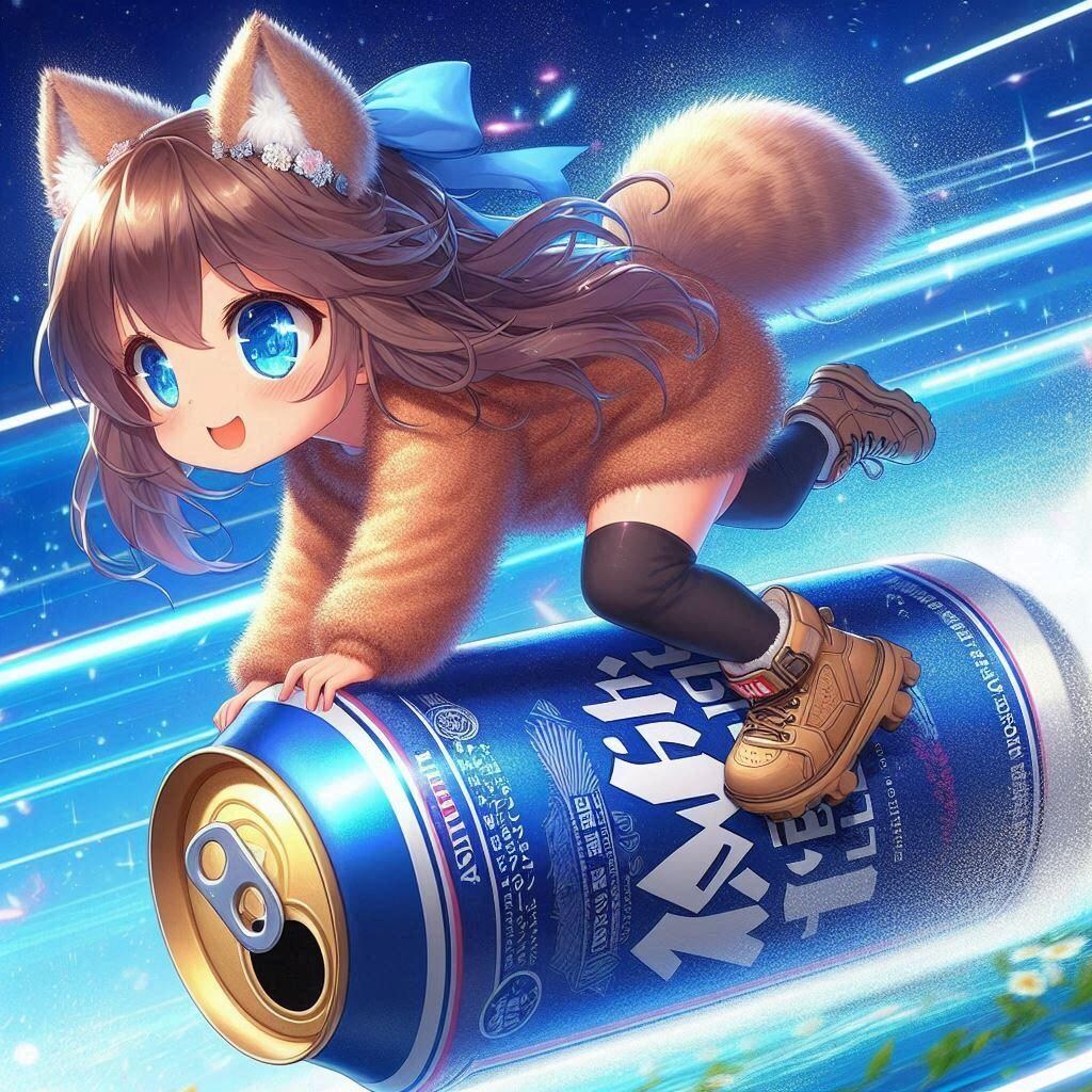 投げたビール缶に乗って空を移動する小さな女の子
