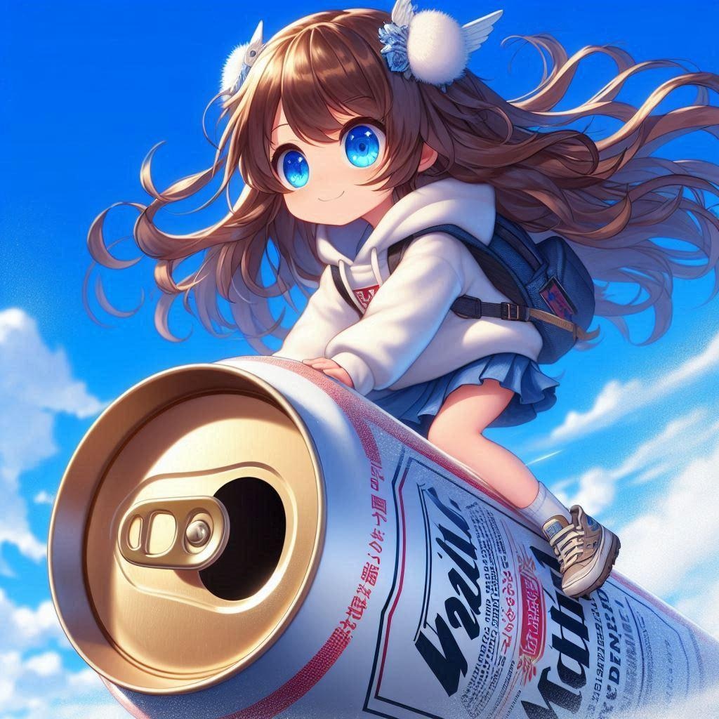 投げたビール缶に乗って空を移動する小さな女の子