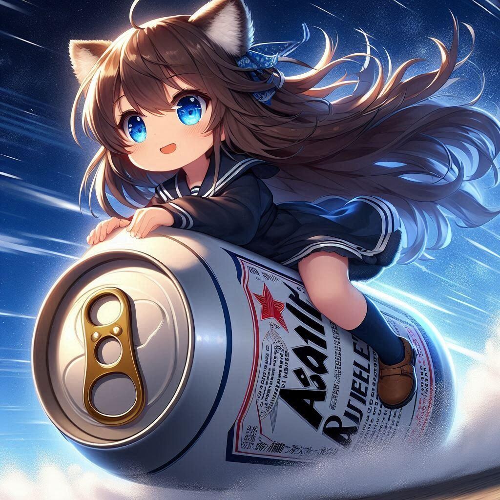 投げたビール缶に乗って空を移動する小さな女の子