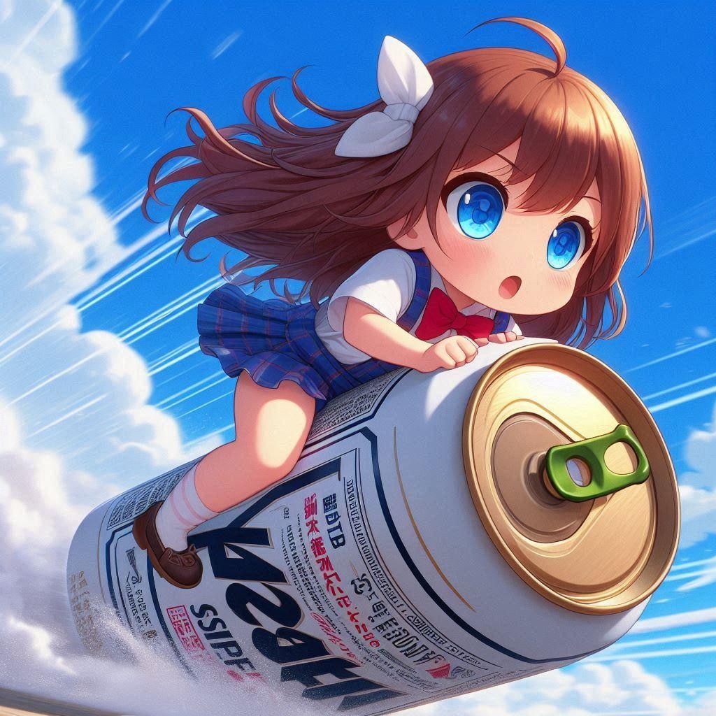 投げたビール缶に乗って空を移動する小さな女の子