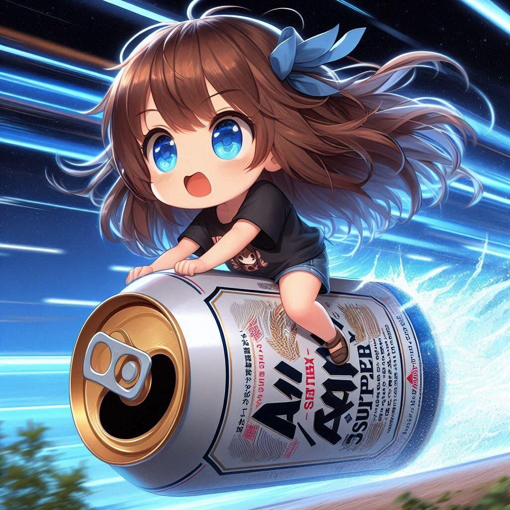 投げたビール缶に乗って空を移動する小さな女の子