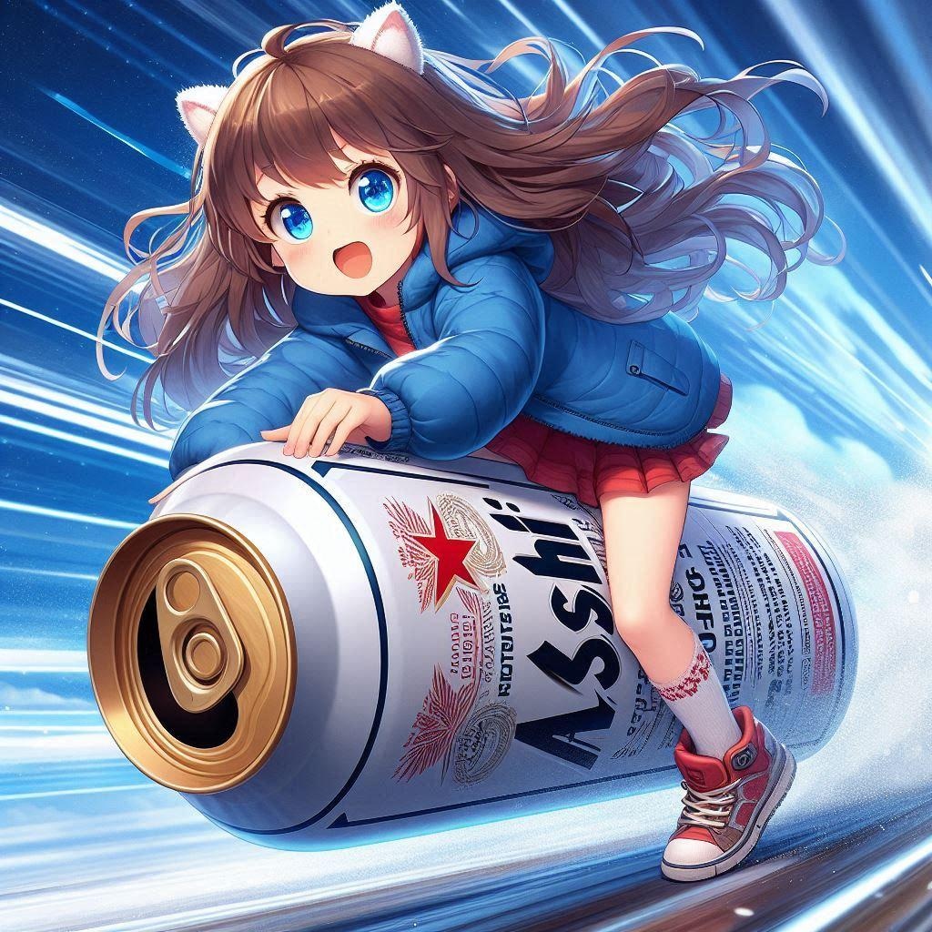 投げたビール缶に乗って空を移動する小さな女の子