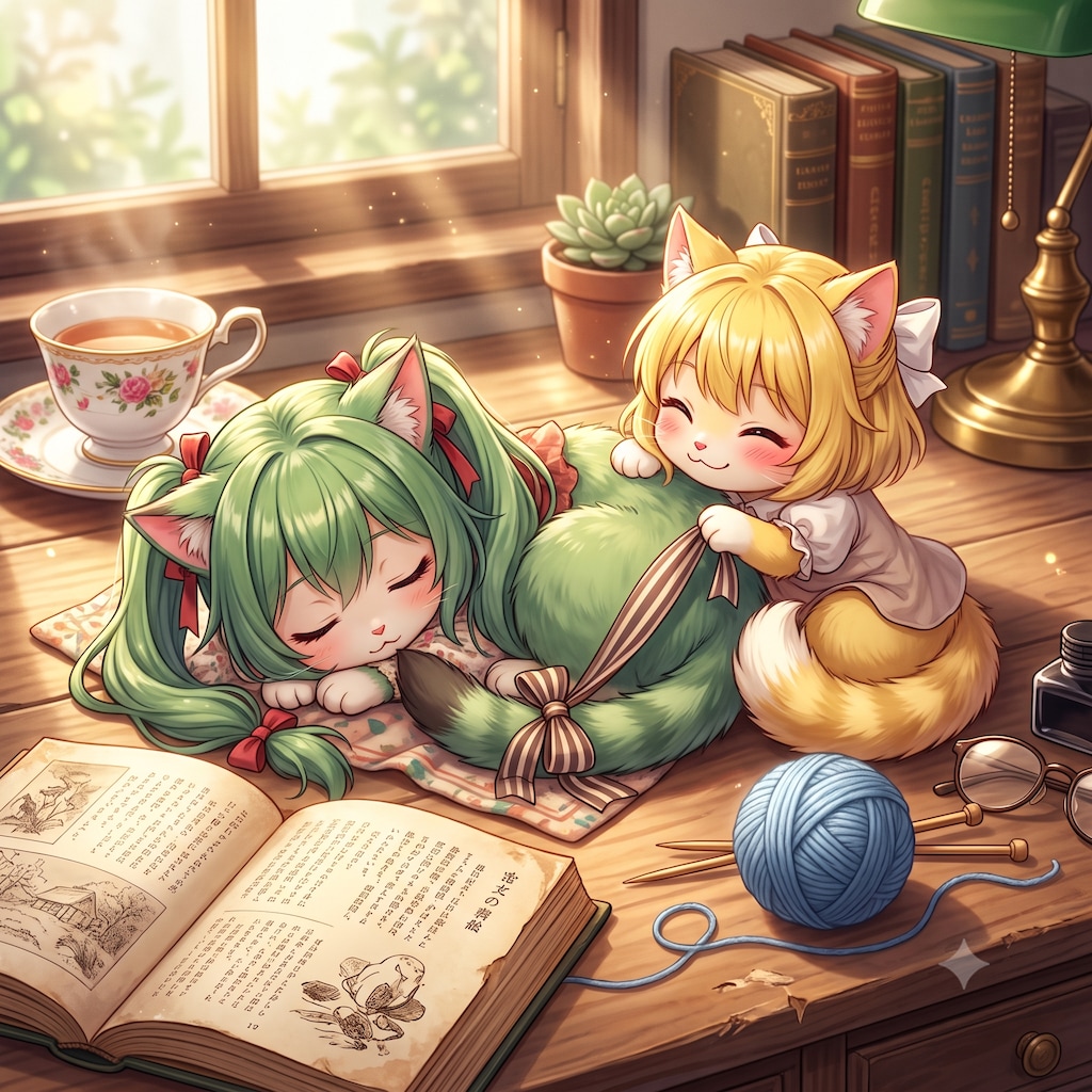 机の上の猫ちゃん