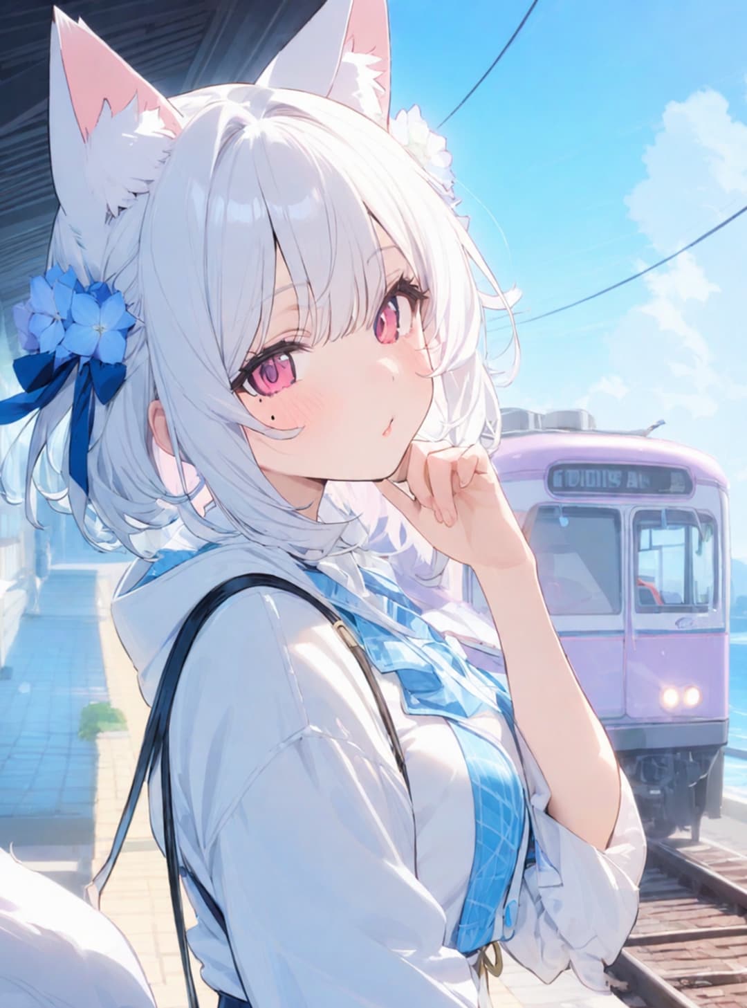 狐耳少女と電車待ち