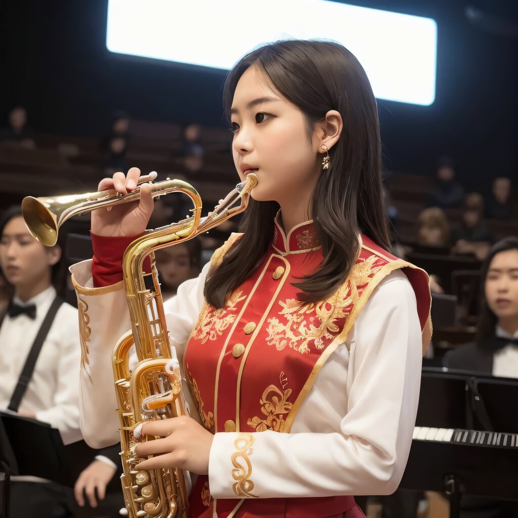 黒髪ロングでブラスバンドの美女５５