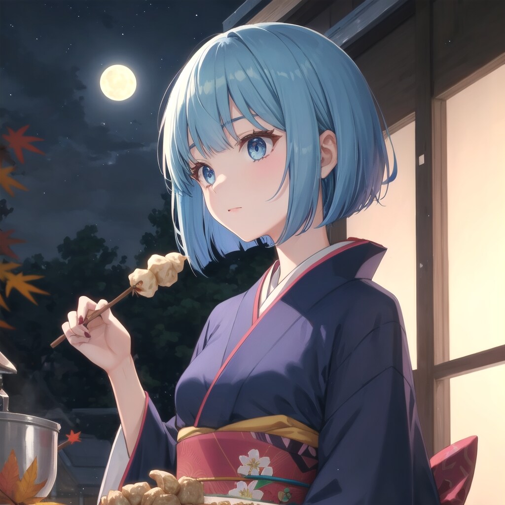 月見草柄の着物 | の人気AIイラスト・グラビア