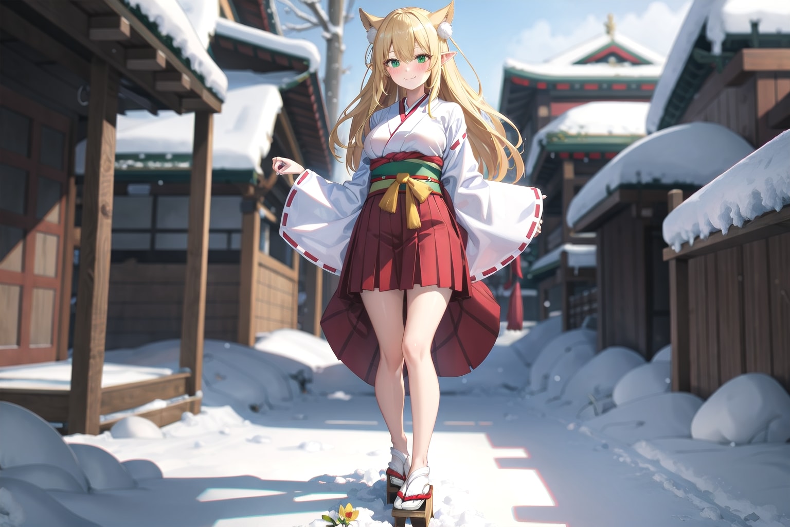 雪と巫女とエルフと | の人気AIイラスト・グラビア