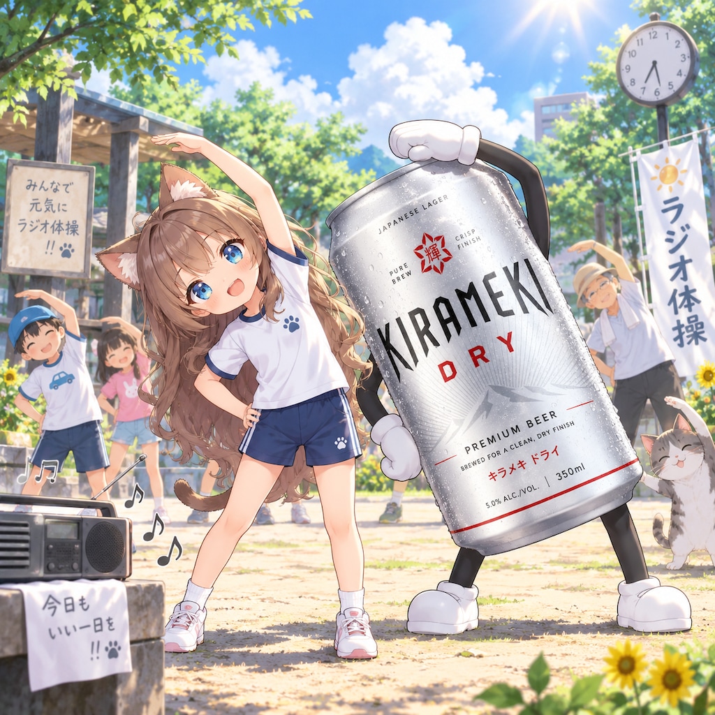 ラジオ体操をする小さな女の子