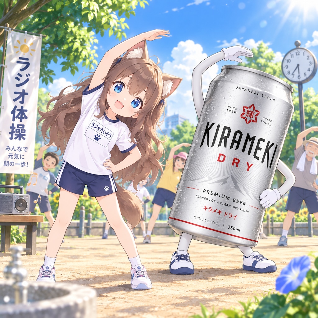 ラジオ体操をする小さな女の子