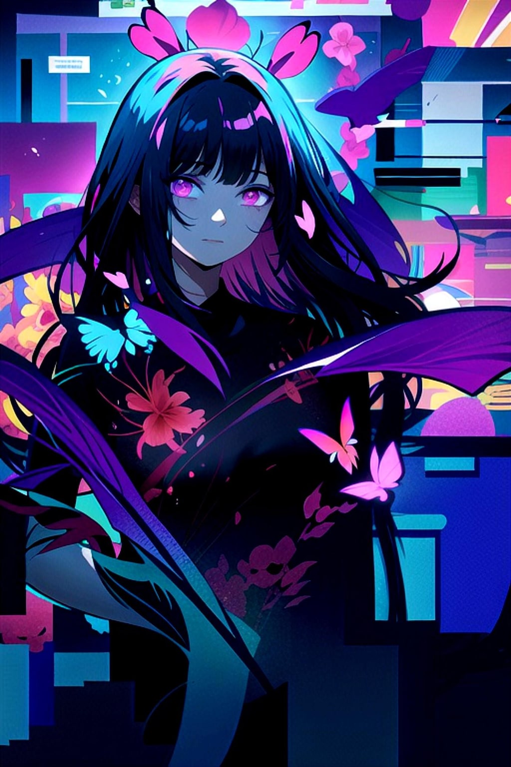 花と蝶と黒髪ちゃん