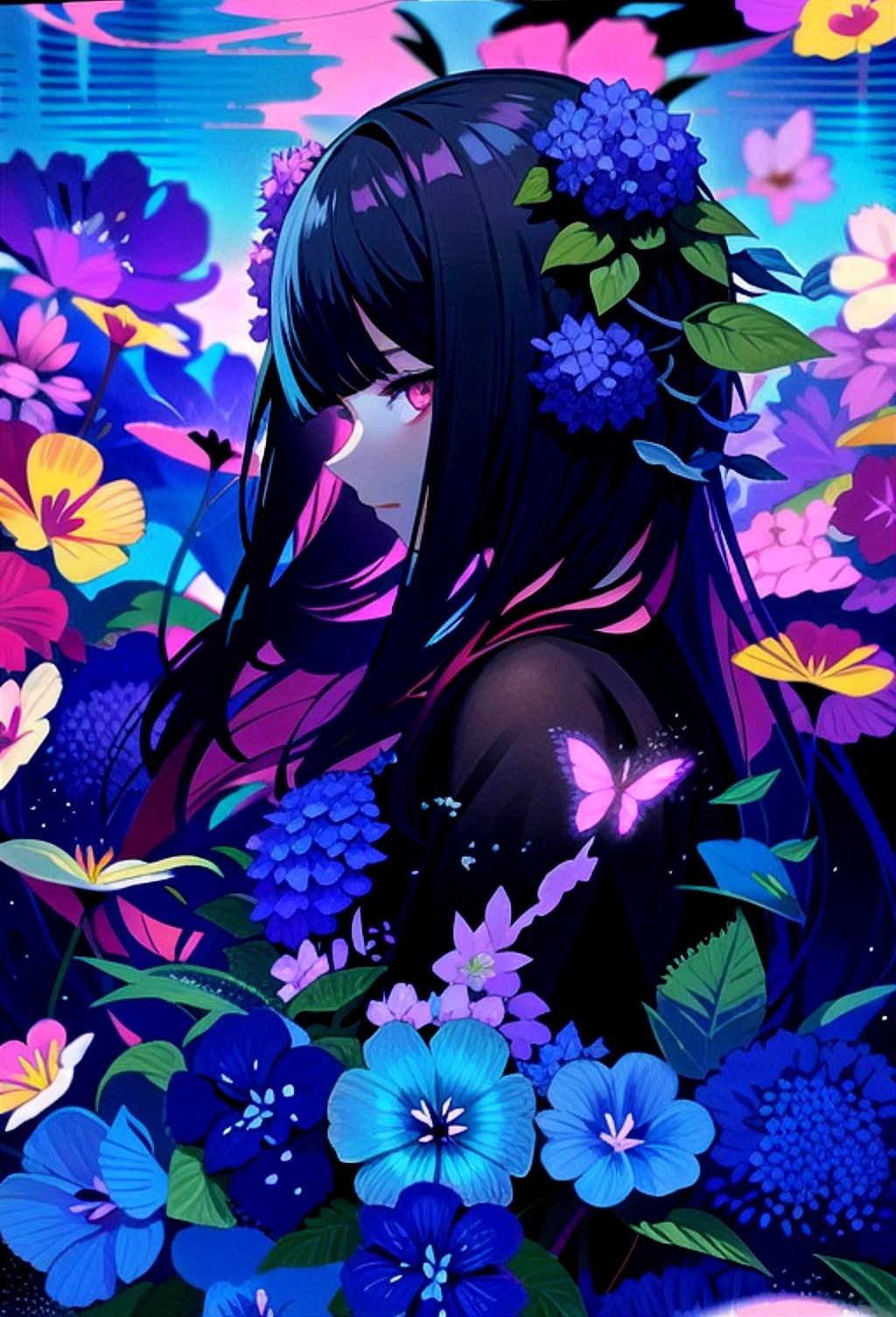 花と蝶と黒髪ちゃん