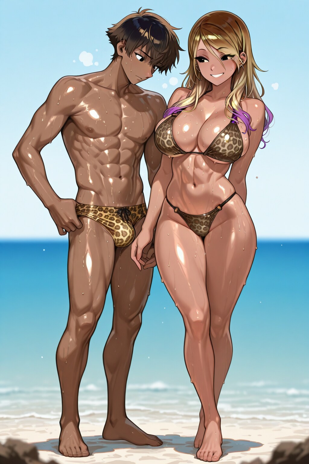 豹柄ビキニセクシー男女カップル🐆👙🩲🏖️😍❤️