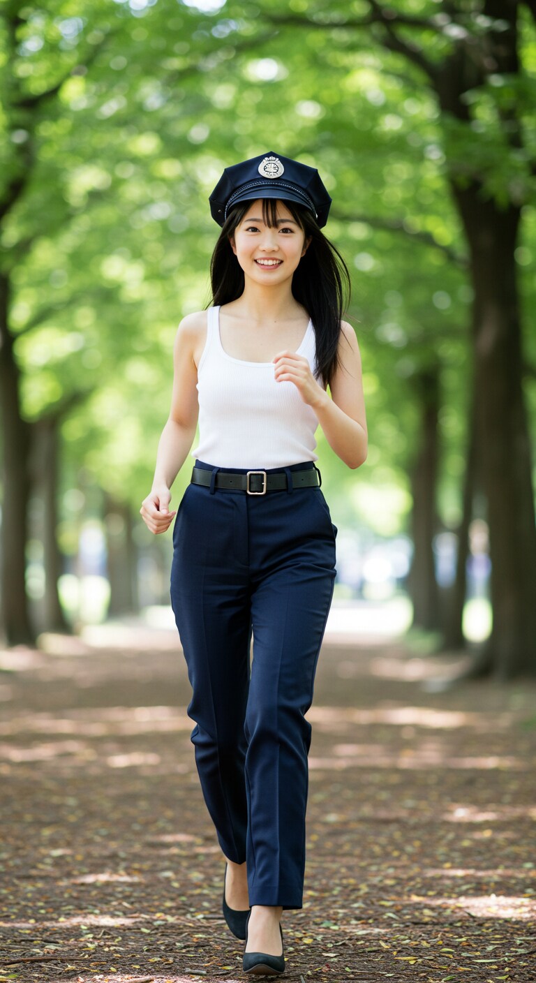 リアルかっこかわいい婦警の公園ランニング