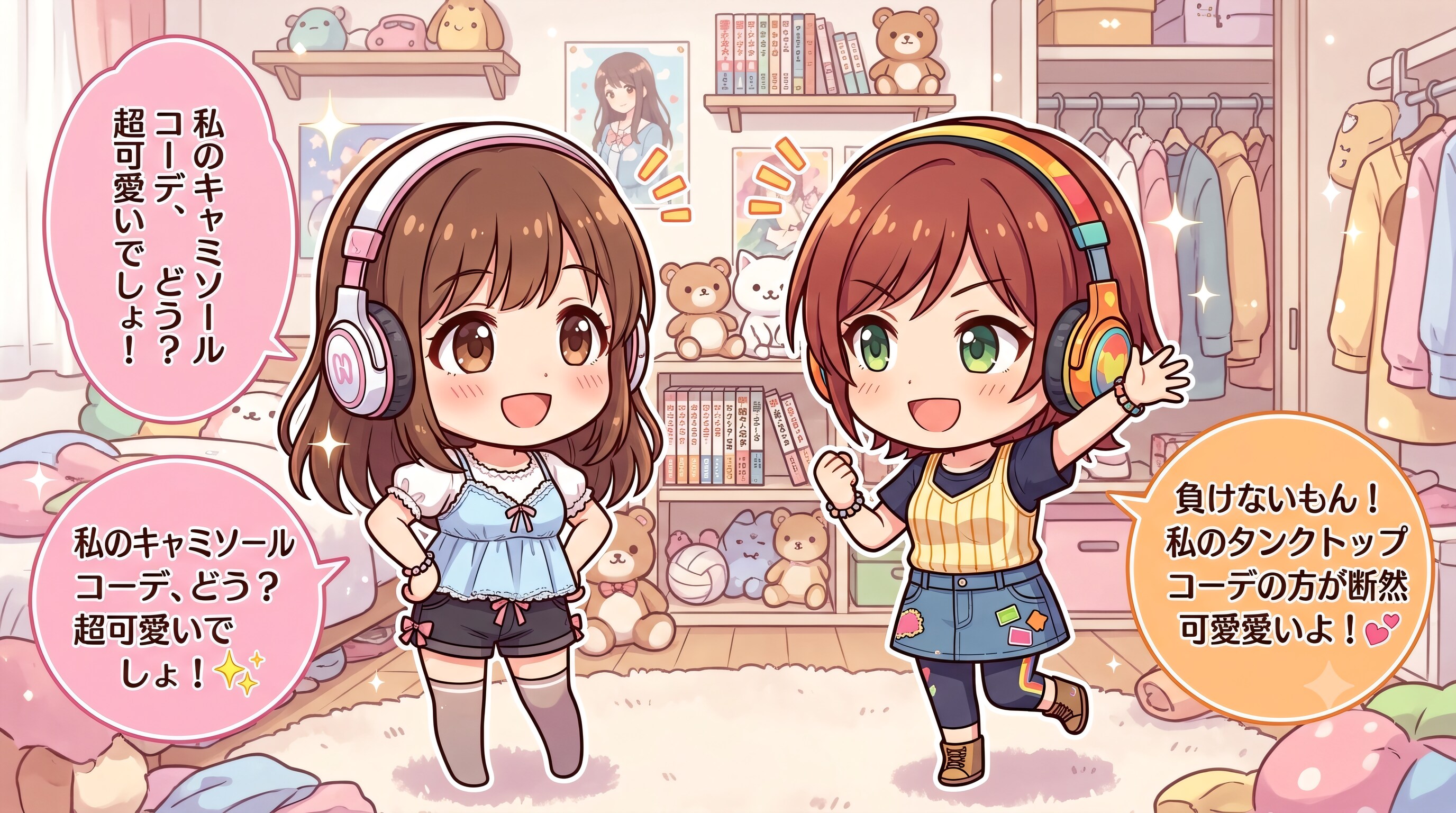 【ヘッドホン女子🎧】の【#キャミ対タンクトップ】対決