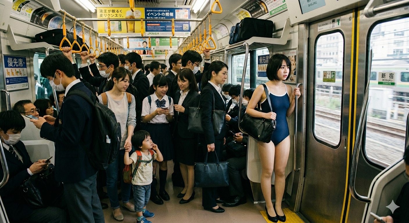 スク水で通勤
