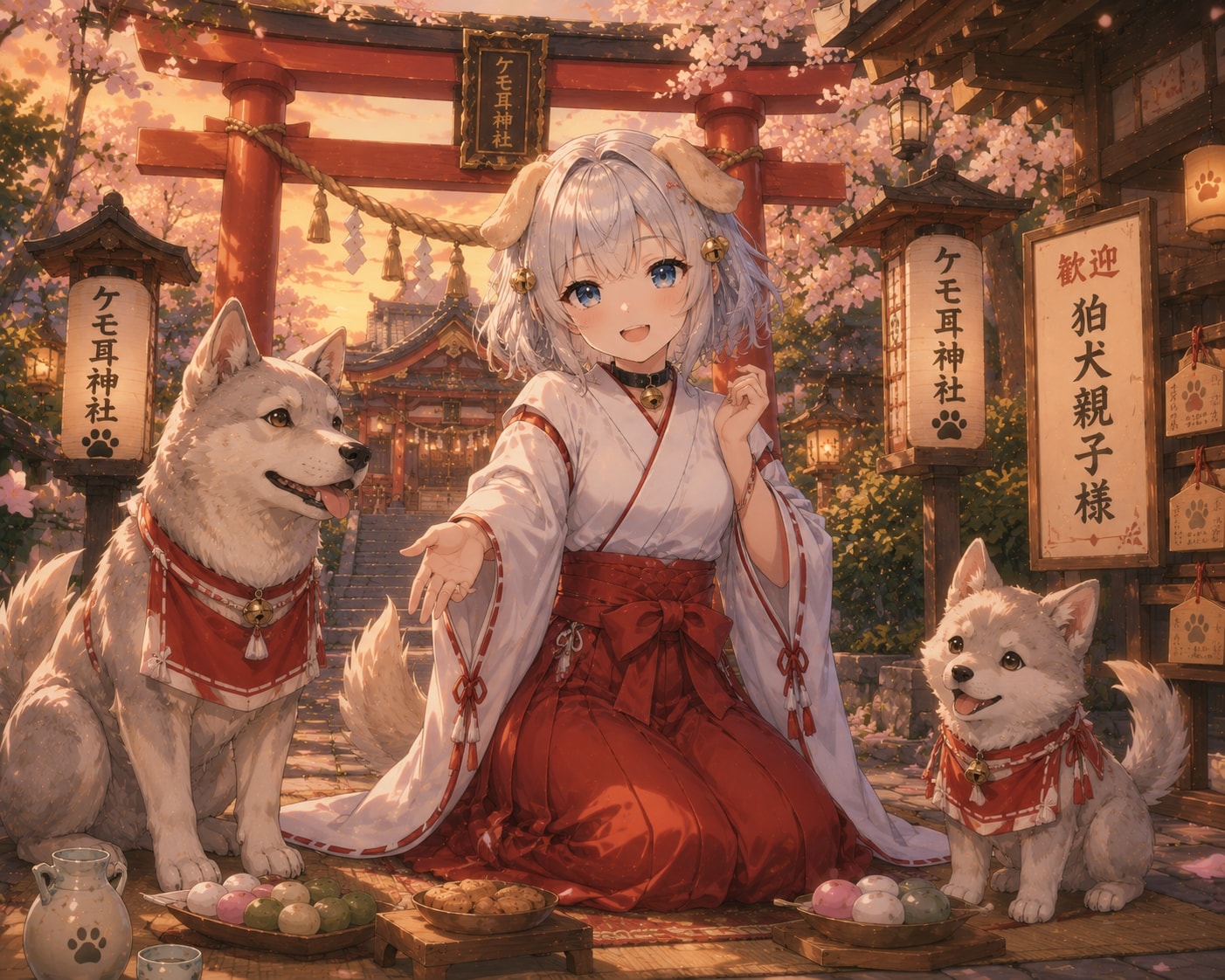けも耳神社の巫女たちとウチの狛犬親子(犬化版)