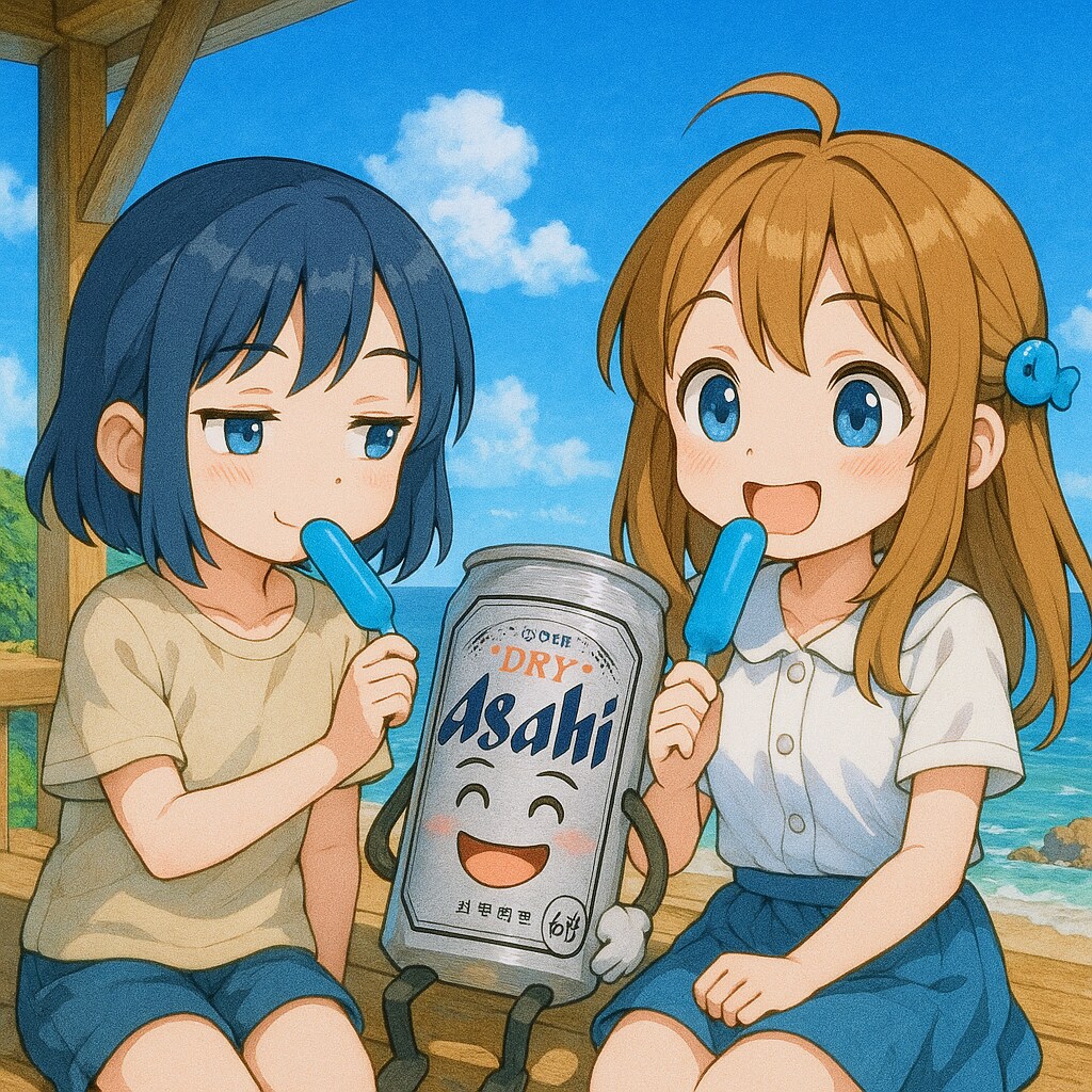 チューペットを食べるビール缶と小さな女の子