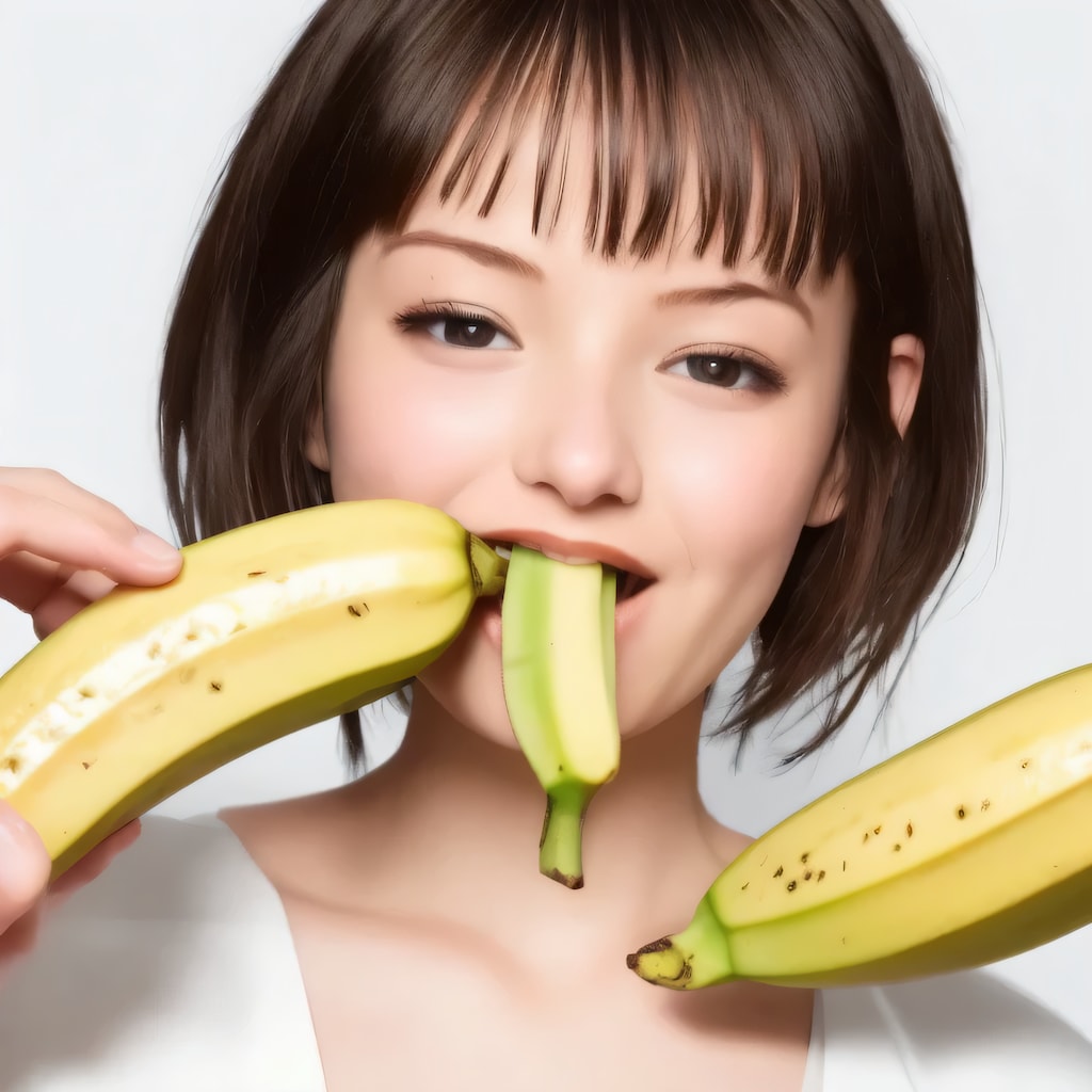 黒髪ボブでバナナの美女５