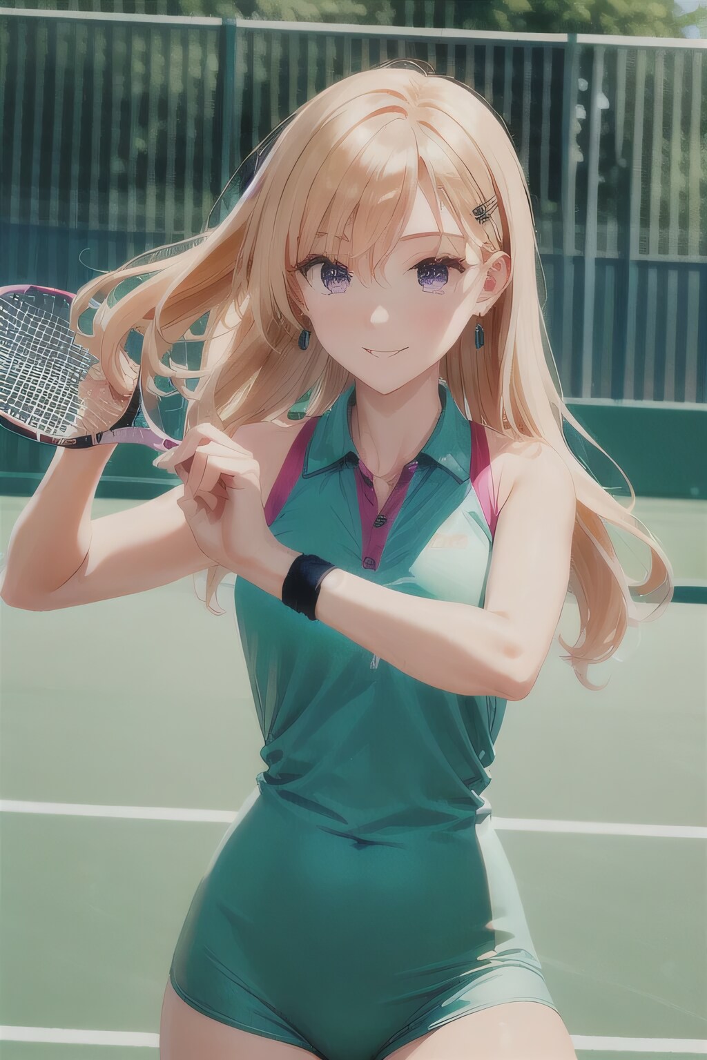 金髪ロングでテニスウェアの少女４