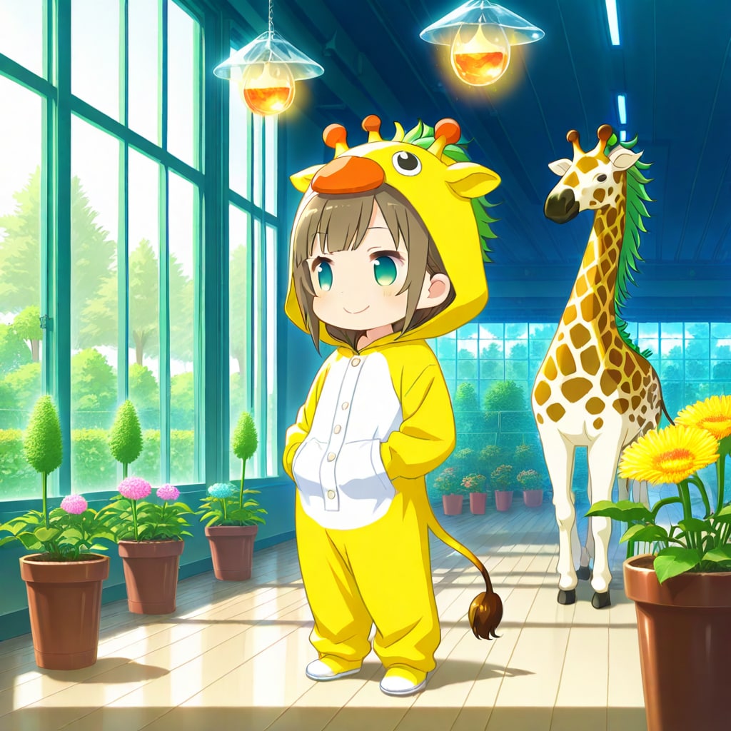 植物園とキリン着ぐるみちび子ちゃん