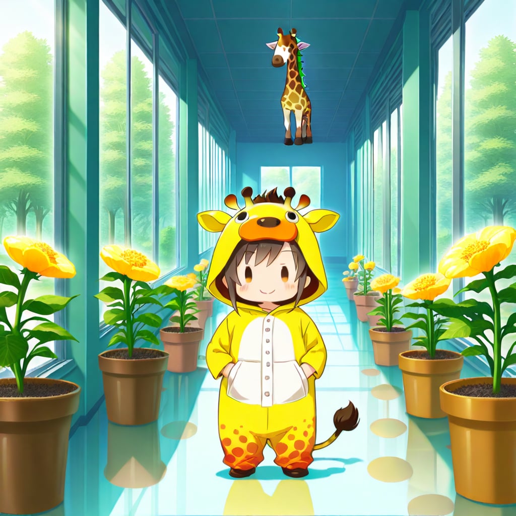 植物園とキリン着ぐるみちび子ちゃん