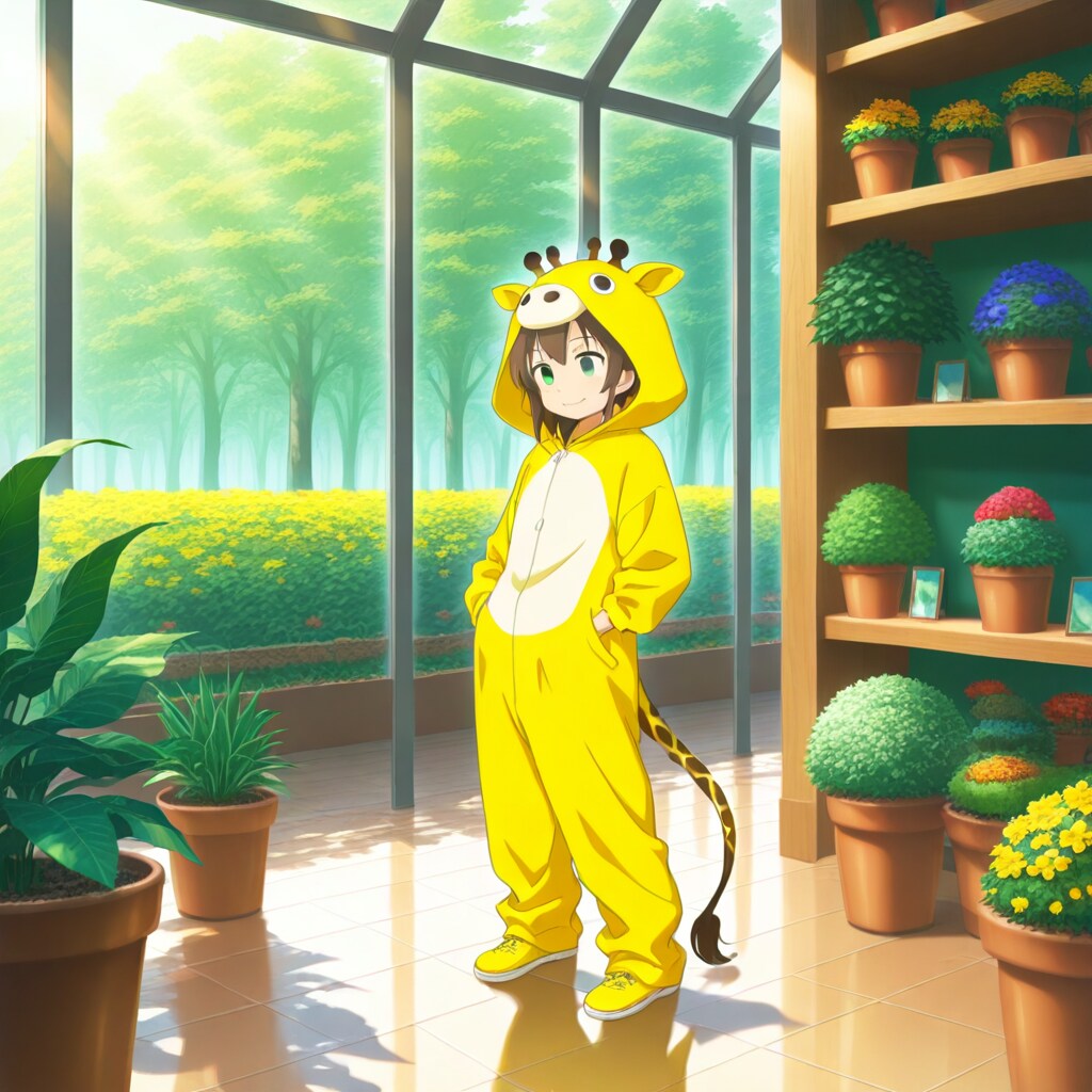 植物園とキリン着ぐるみちび子ちゃん