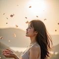 舞い散る花を見つめる女性 3 2枚目