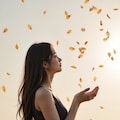 舞い散る花を見つめる女性 3 6枚目