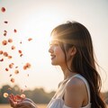 舞い散る花を見つめる女性 3 7枚目
