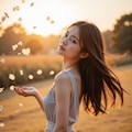 舞い散る花を見つめる女性 3 8枚目