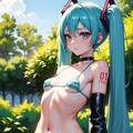 初音ミクです。019_ビキニで公園『これでいいんでしょ。』（イラスト風） 2枚目