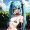 初音ミクです。019_ビキニで公園『これでいいんでしょ。』（イラスト風） 12枚目