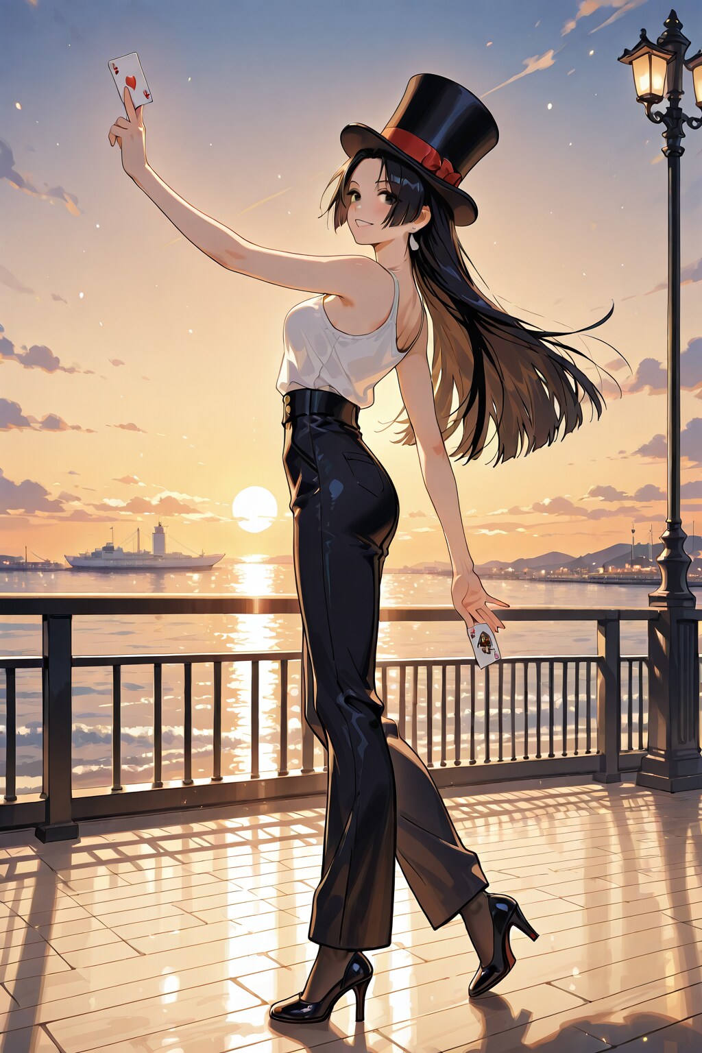 かっこかわいいダンサー白鳥英美梨の夕暮れ横浜港公演