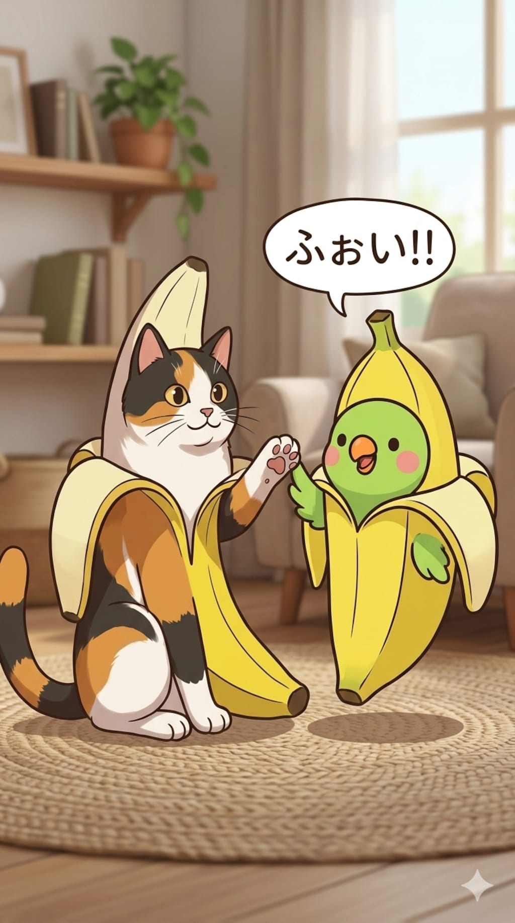 バナにゃんとバナナインコ