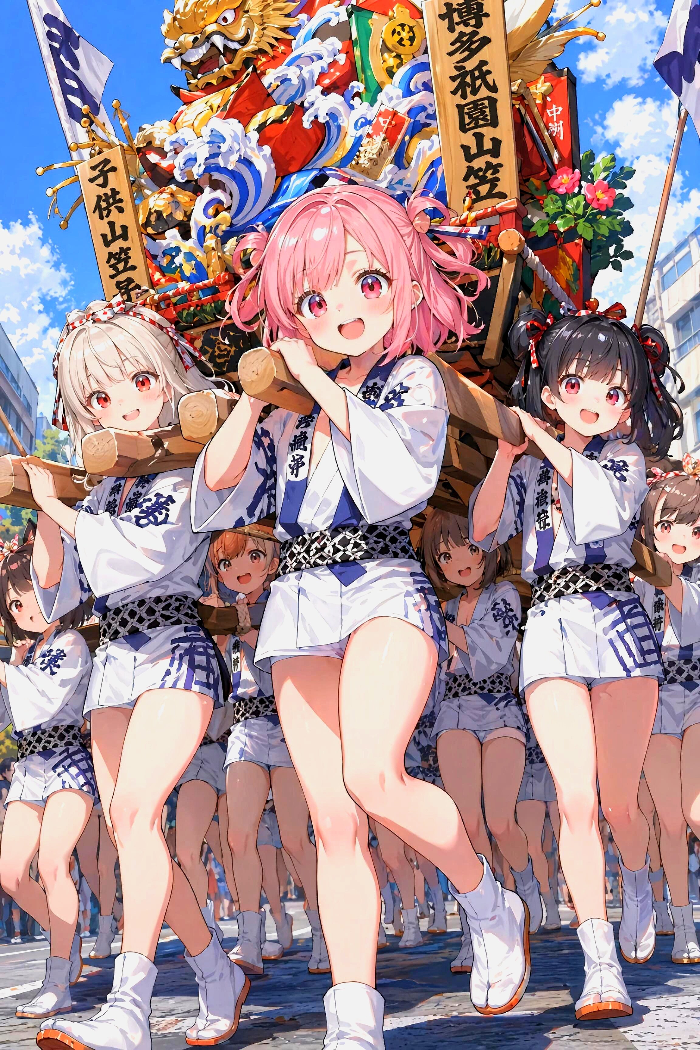 博多祇園山笠に参加した少女たち