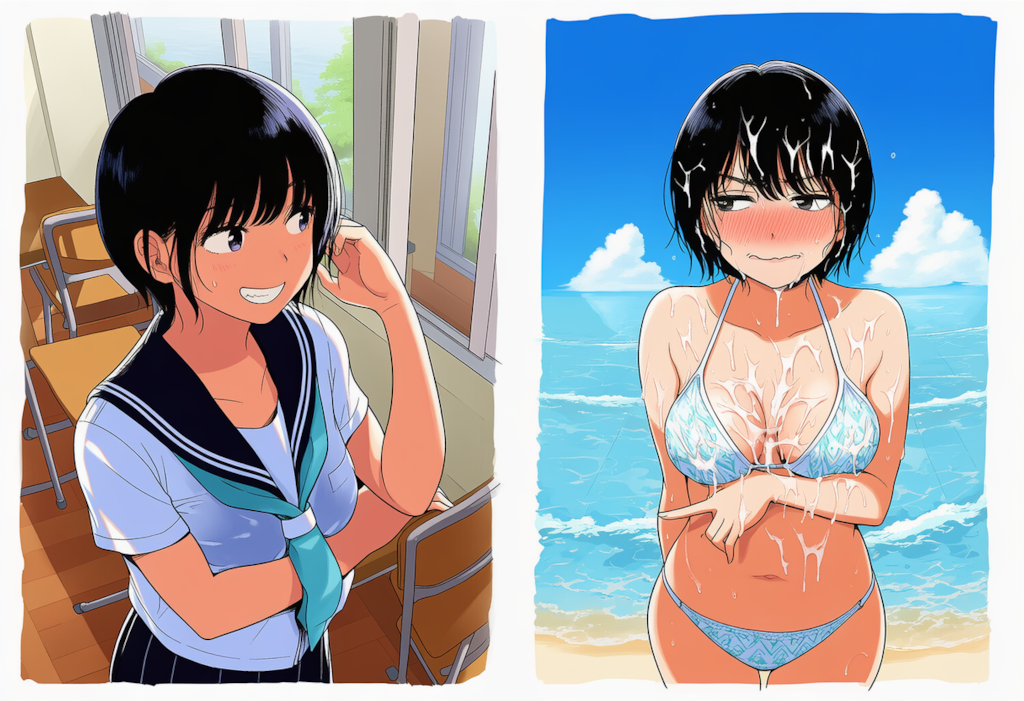 クラスの嫌いな女子の水着画像にぶっかけて発散