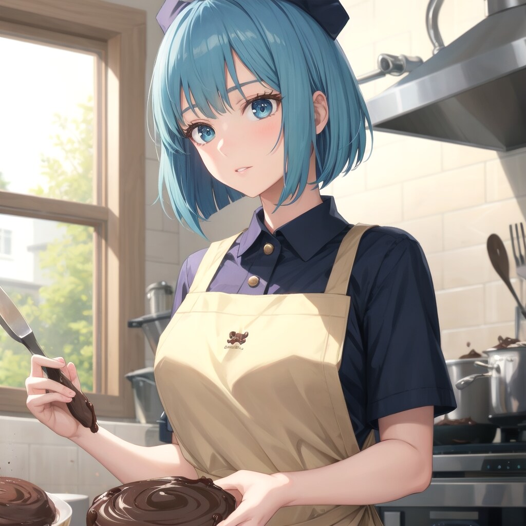 集中して作業する青髪ボブ子ちゃん