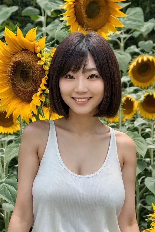 ヒマワリの花に囲まれて